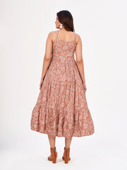 Creamy Peach Floral Maxi Dress: Viscose Fabric, Sweetheart Neckline, Sleeveless Design